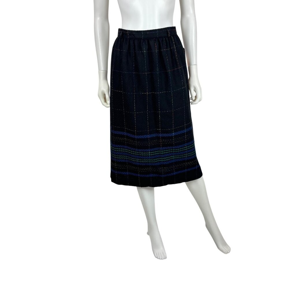Vintage 80s Plaid Skirt Womens XL Green Blue Wool Blend Deadstock Volup Knee Len